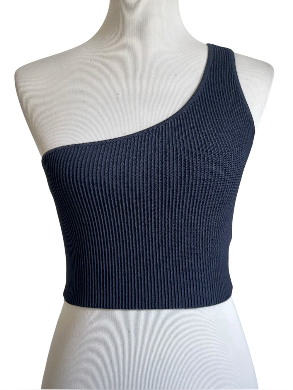 Babaton Aritzia Womens Sculpt Knit One-Shoulder Cropped Tank Top Sz Medium Blue